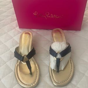 Brand new Lilly Pulitzer navy blue wedge sandals